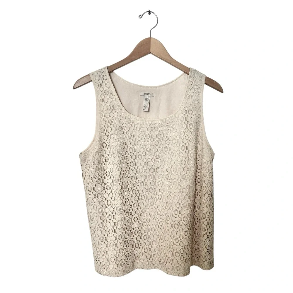 J.Crew Ivory Cream Color Crochet Blouse with Lining Size 12 Petite